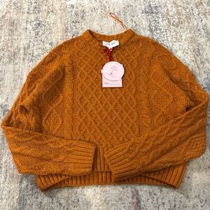 Pink Rose Cable Knit Sweater in Rust